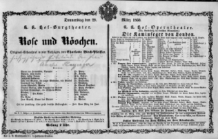 Theaterzettel (Oper und Burgtheater in Wien) 18600329 Seite: 1