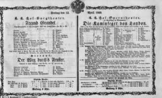 Theaterzettel (Oper und Burgtheater in Wien) 18600413 Seite: 1