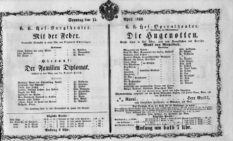 Theaterzettel (Oper und Burgtheater in Wien) 18600415 Seite: 1