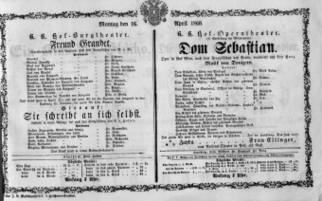Theaterzettel (Oper und Burgtheater in Wien) 18600416 Seite: 1