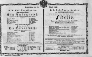 Theaterzettel (Oper und Burgtheater in Wien) 18600419 Seite: 1