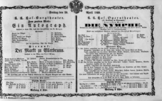 Theaterzettel (Oper und Burgtheater in Wien) 18600420 Seite: 1