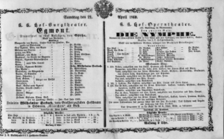 Theaterzettel (Oper und Burgtheater in Wien) 18600421 Seite: 1