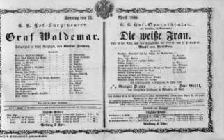 Theaterzettel (Oper und Burgtheater in Wien) 18600422 Seite: 1