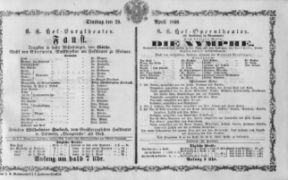 Theaterzettel (Oper und Burgtheater in Wien) 18600424 Seite: 1