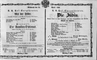 Theaterzettel (Oper und Burgtheater in Wien) 18600425 Seite: 1