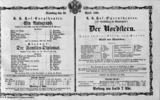 Theaterzettel (Oper und Burgtheater in Wien) 18600428 Seite: 1