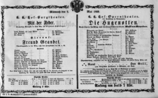 Theaterzettel (Oper und Burgtheater in Wien) 18600502 Seite: 1