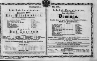 Theaterzettel (Oper und Burgtheater in Wien) 18600505 Seite: 1