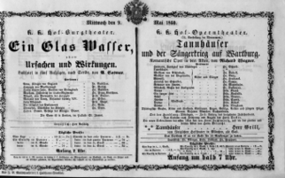 Theaterzettel (Oper und Burgtheater in Wien) 18600509 Seite: 1
