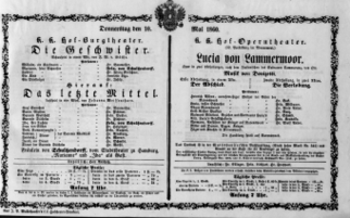 Theaterzettel (Oper und Burgtheater in Wien) 18600510 Seite: 1