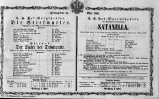 Theaterzettel (Oper und Burgtheater in Wien) 18600511 Seite: 1
