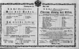 Theaterzettel (Oper und Burgtheater in Wien) 18600513 Seite: 1