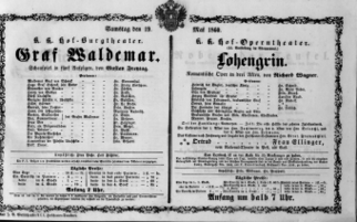 Theaterzettel (Oper und Burgtheater in Wien) 18600519 Seite: 1