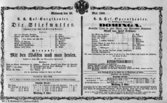 Theaterzettel (Oper und Burgtheater in Wien) 18600530 Seite: 1
