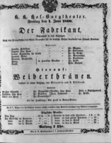 Theaterzettel (Oper und Burgtheater in Wien) 18600601 Seite: 1