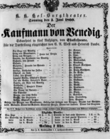 Theaterzettel (Oper und Burgtheater in Wien) 18600603 Seite: 1