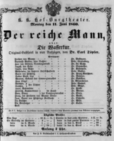 Theaterzettel (Oper und Burgtheater in Wien) 18600611 Seite: 1