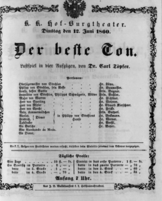 Theaterzettel (Oper und Burgtheater in Wien) 18600612 Seite: 1