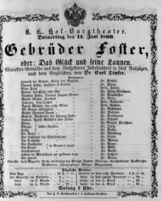 Theaterzettel (Oper und Burgtheater in Wien) 18600614 Seite: 1