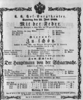 Theaterzettel (Oper und Burgtheater in Wien) 18600623 Seite: 1