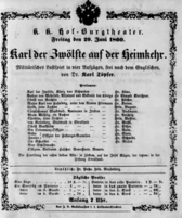 Theaterzettel (Oper und Burgtheater in Wien) 18600629 Seite: 1