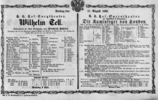 Theaterzettel (Oper und Burgtheater in Wien) 18600817 Seite: 1