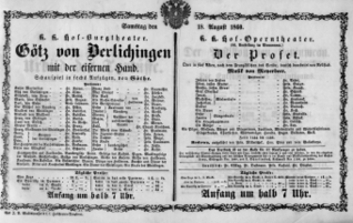 Theaterzettel (Oper und Burgtheater in Wien) 18600818 Seite: 1