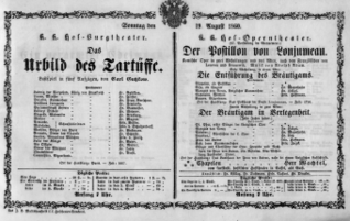 Theaterzettel (Oper und Burgtheater in Wien) 18600819 Seite: 1