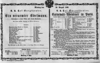 Theaterzettel (Oper und Burgtheater in Wien) 18600820 Seite: 1