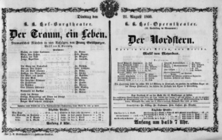 Theaterzettel (Oper und Burgtheater in Wien) 18600821 Seite: 1