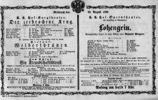 Theaterzettel (Oper und Burgtheater in Wien) 18600822 Seite: 1