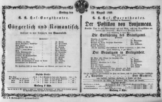Theaterzettel (Oper und Burgtheater in Wien) 18600824 Seite: 1