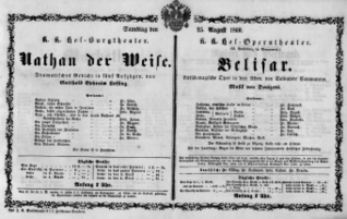 Theaterzettel (Oper und Burgtheater in Wien) 18600825 Seite: 1
