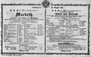 Theaterzettel (Oper und Burgtheater in Wien) 18600826 Seite: 1