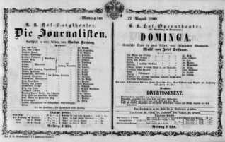 Theaterzettel (Oper und Burgtheater in Wien) 18600827 Seite: 1