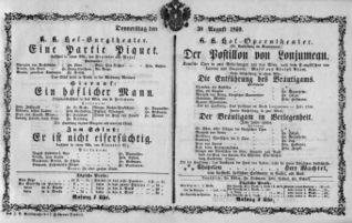 Theaterzettel (Oper und Burgtheater in Wien) 18600830 Seite: 1