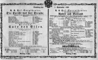 Theaterzettel (Oper und Burgtheater in Wien) 18600901 Seite: 1