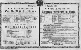 Theaterzettel (Oper und Burgtheater in Wien) 18600903 Seite: 1