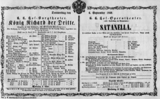 Theaterzettel (Oper und Burgtheater in Wien) 18600906 Seite: 1