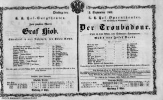 Theaterzettel (Oper und Burgtheater in Wien) 18600911 Seite: 1