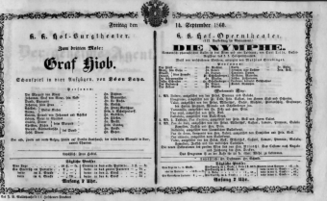 Theaterzettel (Oper und Burgtheater in Wien) 18600914 Seite: 1