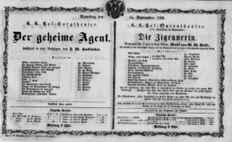 Theaterzettel (Oper und Burgtheater in Wien) 18600915 Seite: 1