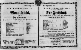 Theaterzettel (Oper und Burgtheater in Wien) 18600916 Seite: 1