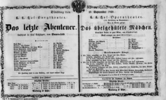 Theaterzettel (Oper und Burgtheater in Wien) 18600918 Seite: 1