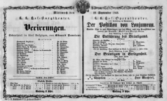 Theaterzettel (Oper und Burgtheater in Wien) 18600919 Seite: 1