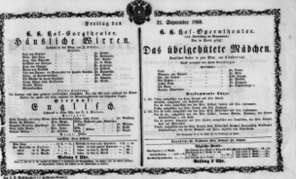 Theaterzettel (Oper und Burgtheater in Wien) 18600921 Seite: 1