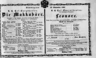 Theaterzettel (Oper und Burgtheater in Wien) 18600922 Seite: 1