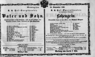 Theaterzettel (Oper und Burgtheater in Wien) 18600924 Seite: 1