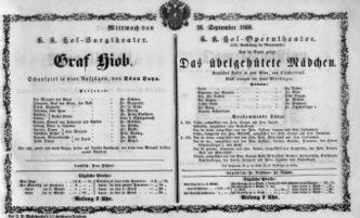 Theaterzettel (Oper und Burgtheater in Wien) 18600926 Seite: 1